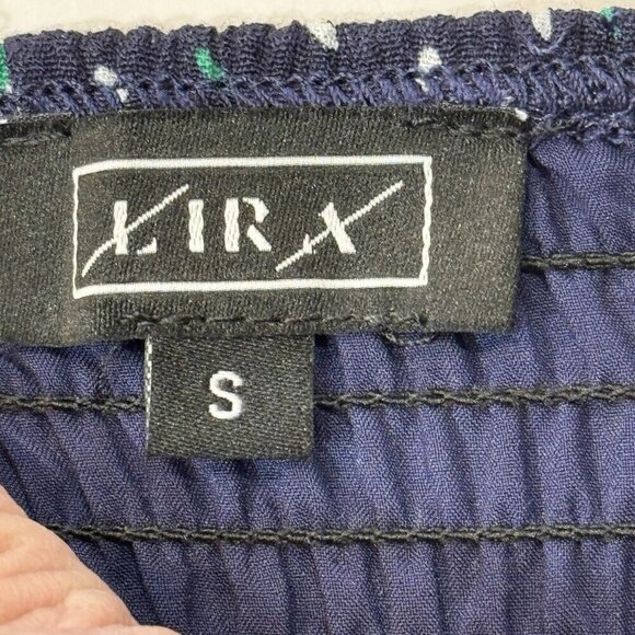 LIRA Navy White Grn Print Romper Women Small Cross Over Top Smocked Slinky Sexy - Picture 8 of 13